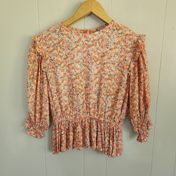 Faithfull The Brand Caleta Mathiola Floral Peplum Blouse top elastic waist 2 - Picture 3 of 12